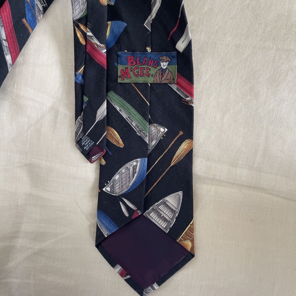Vintage Beans Mc Gee Men's Tie Nautical Rowboats Boats 100% Cotton Made In USA